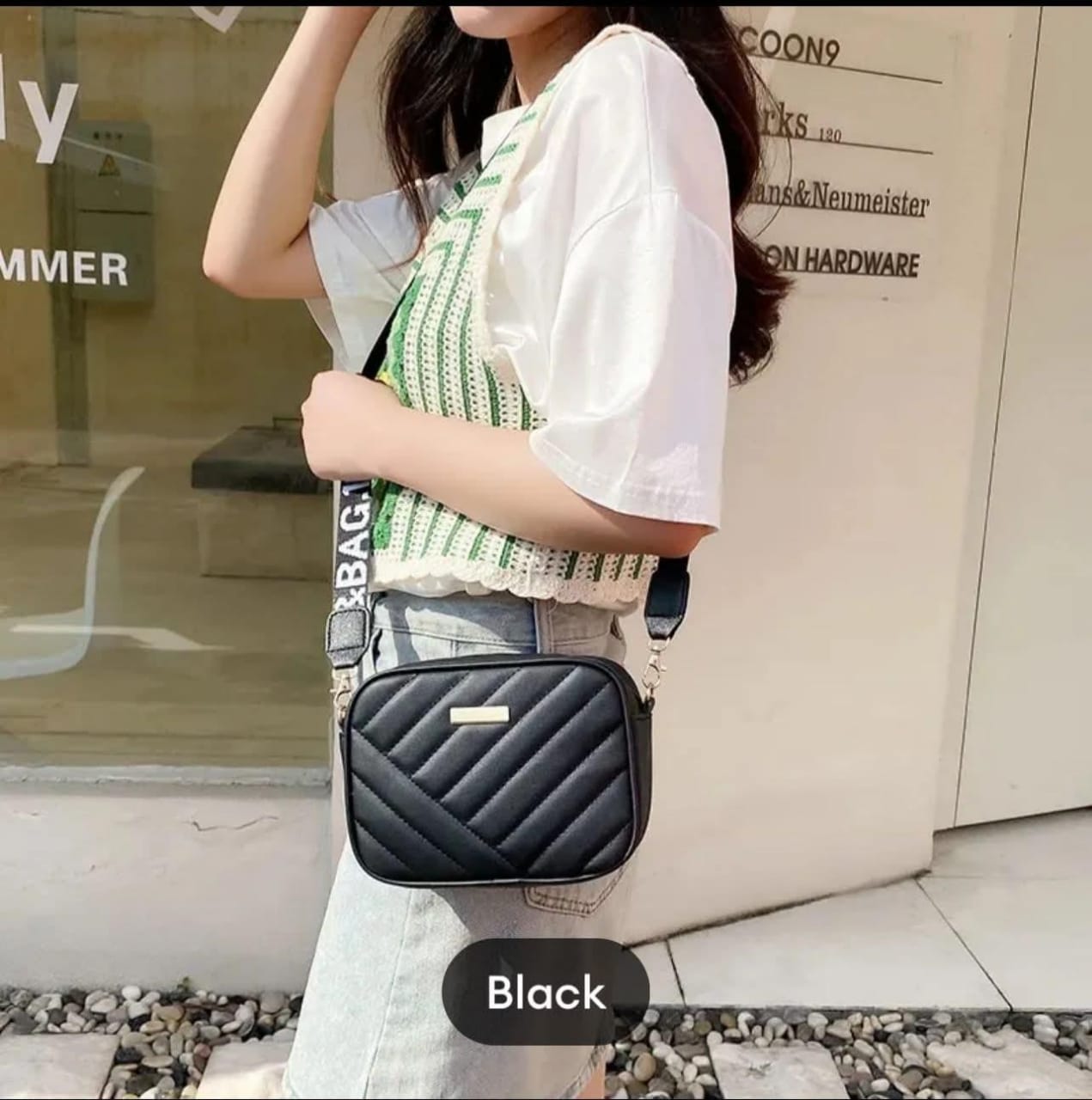 PU rolling strip shoulder bag casual crossbody bag